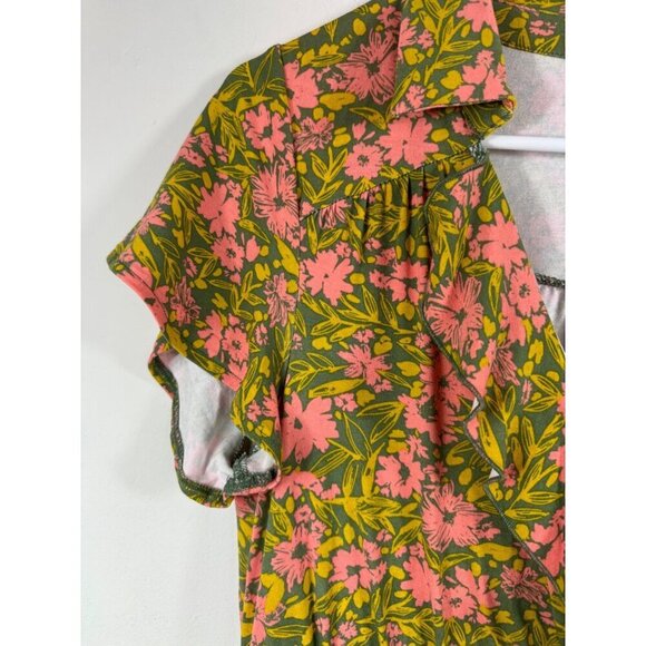 Modcloth Size Medium Green Pink Floral Hi Lo Dress Retro 40s - Picture 4 of 9